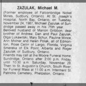 Obituary for Michael M. ZAZULAK