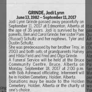 Obituary for Jodi Lynn GRINDE